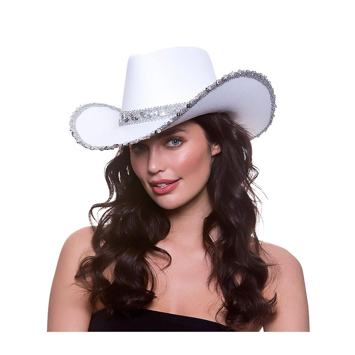 Sequin Texan Cowboy Hat (White) - Adult