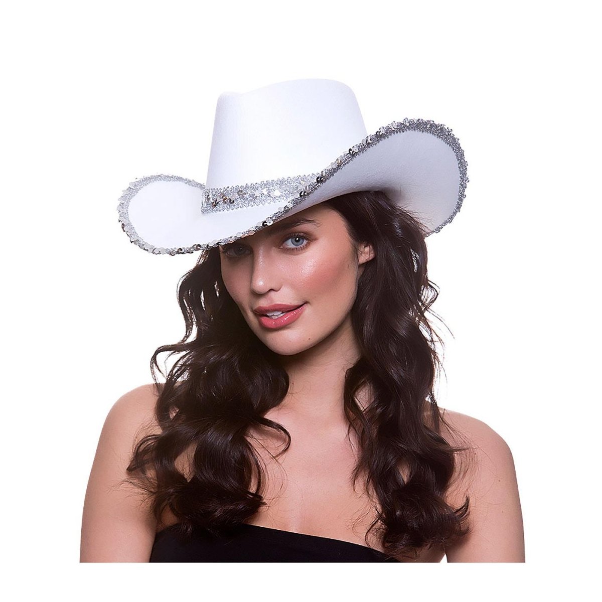Wicked Costumes Ltd - Sequin Texan Cowboy Hat (White) - Adult - Fancy Dress Central