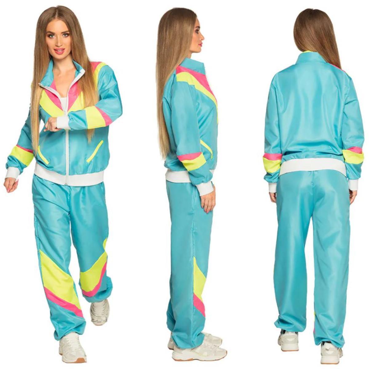 Boland - Retro Babe Shell Suit Costume (Neon Blue) - Women - Fancy Dress Central