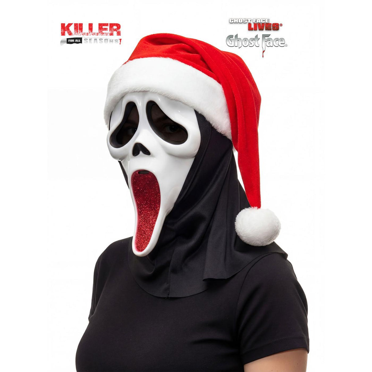Ghost Face Glitter Santa Mask (Red) - Adult