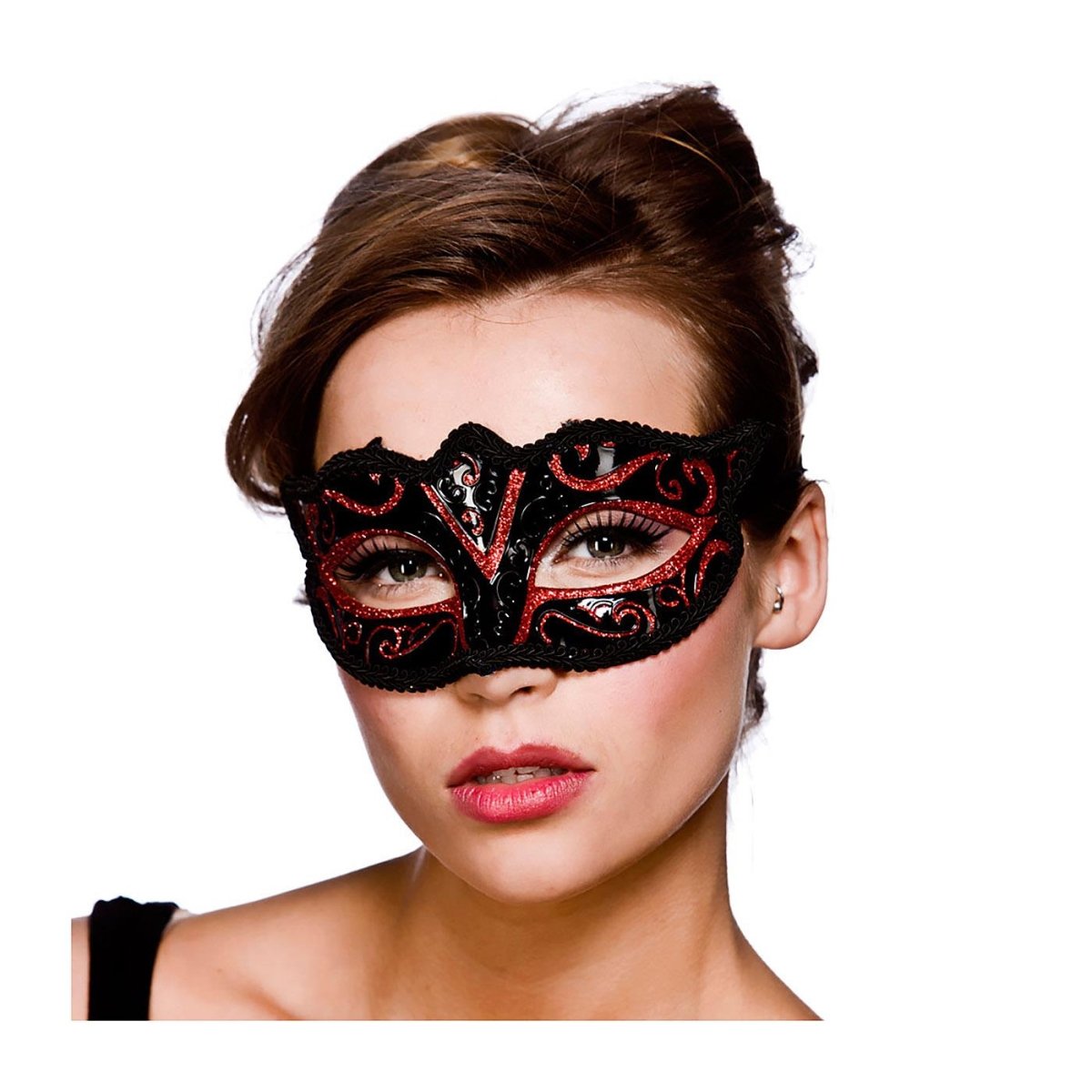 Wicked Costumes Ltd - Verona Masquerade Eye Mask (Red Glitter) - Adult - Fancy Dress Central
