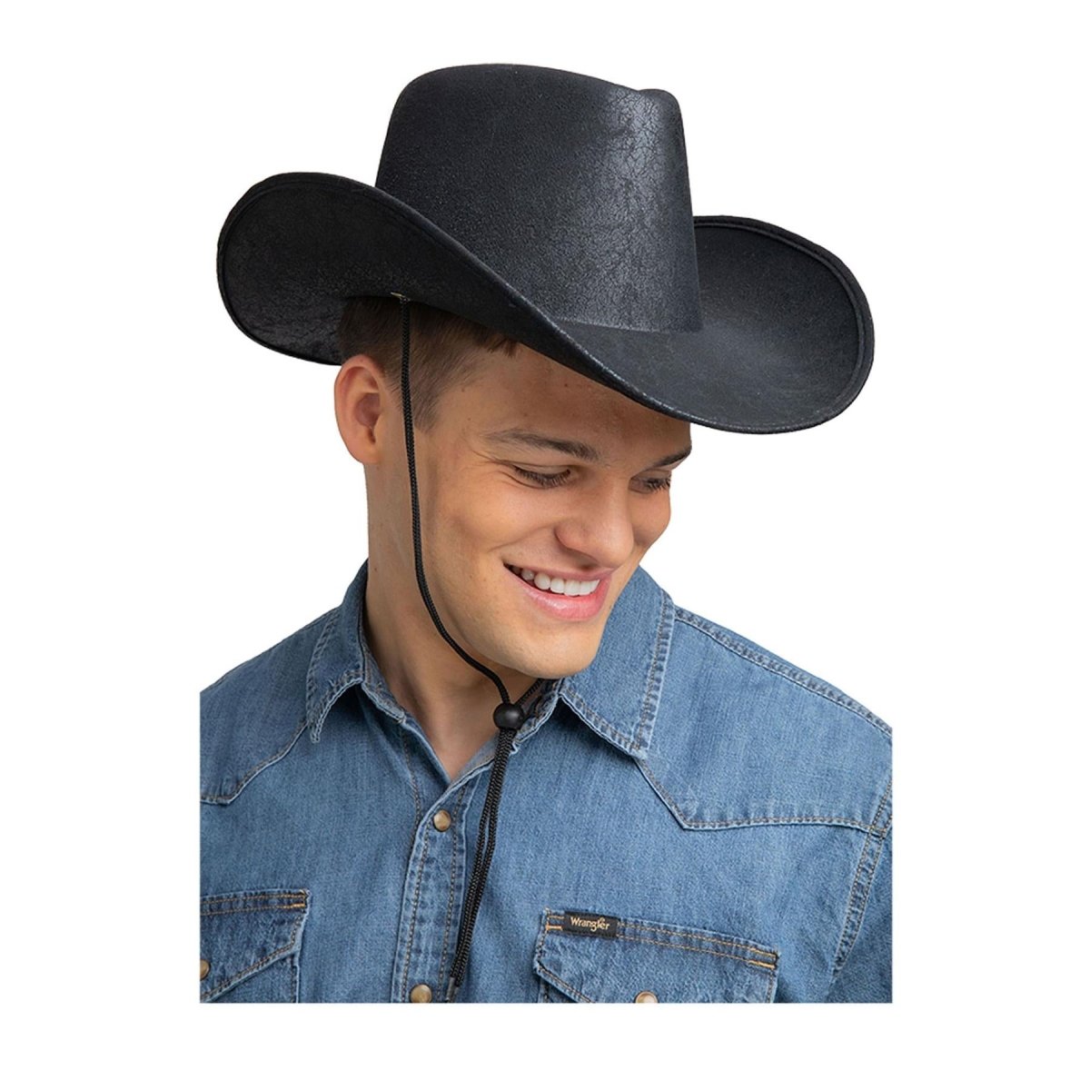 Wicked Costumes Ltd - Aged Faux Leather Texan Cowboy Hat (Black) - Adult - Fancy Dress Central