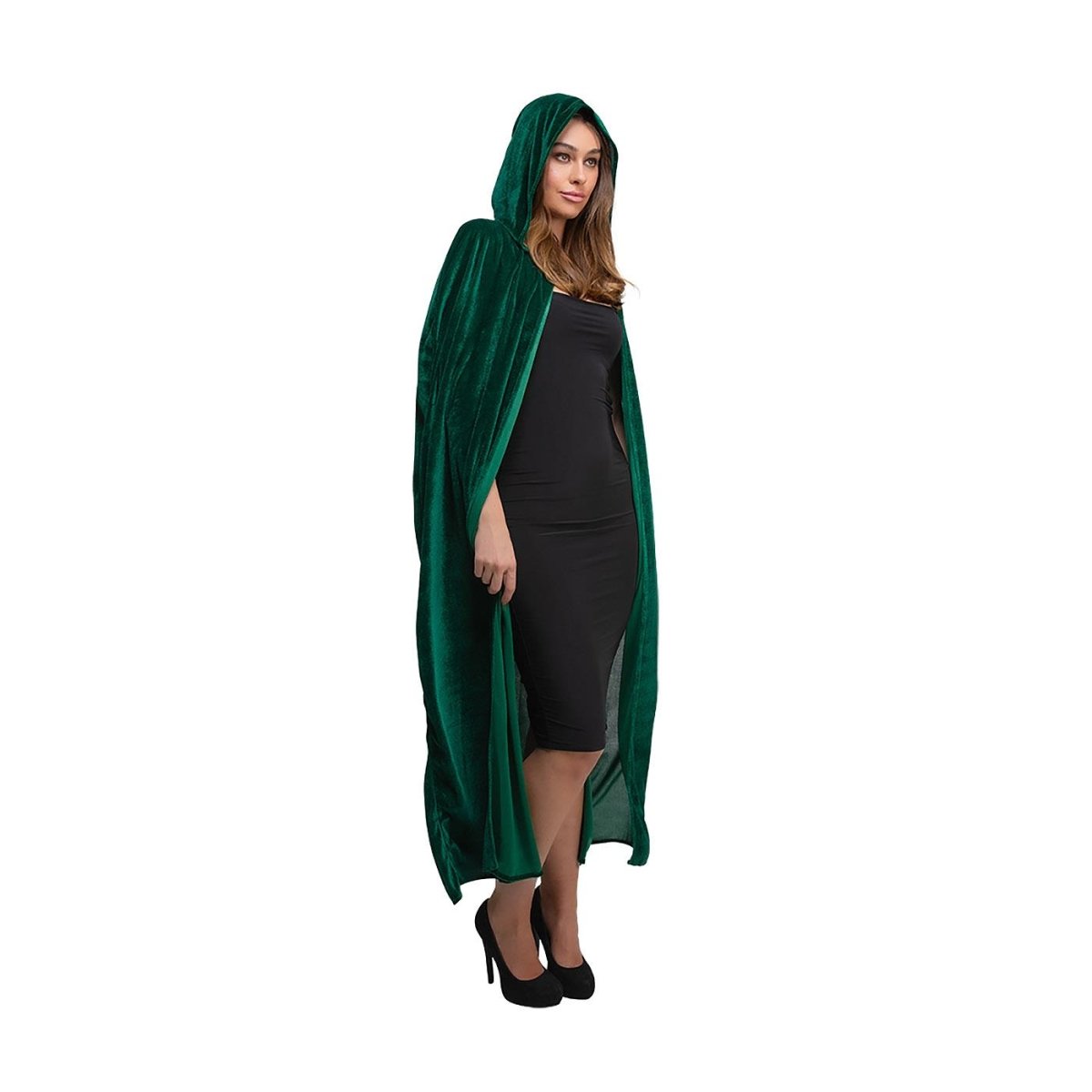 Wicked Costumes Ltd - Hooded Velvet Cloak (Green) - Adult - Fancy Dress Central