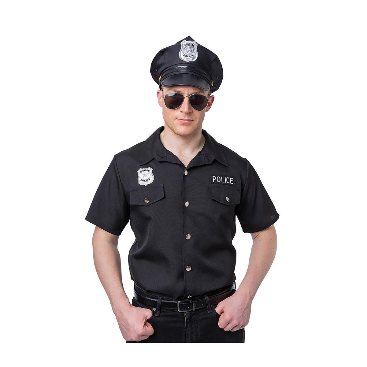 Wicked Costumes - Police Shirt (Black) - Men - Fancy Dress Central