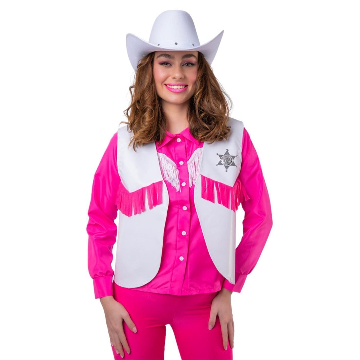 Wicked Costumes Ltd - Cowboy Sheriff Waistcoat (White & Pink) - Adult - Fancy Dress Central