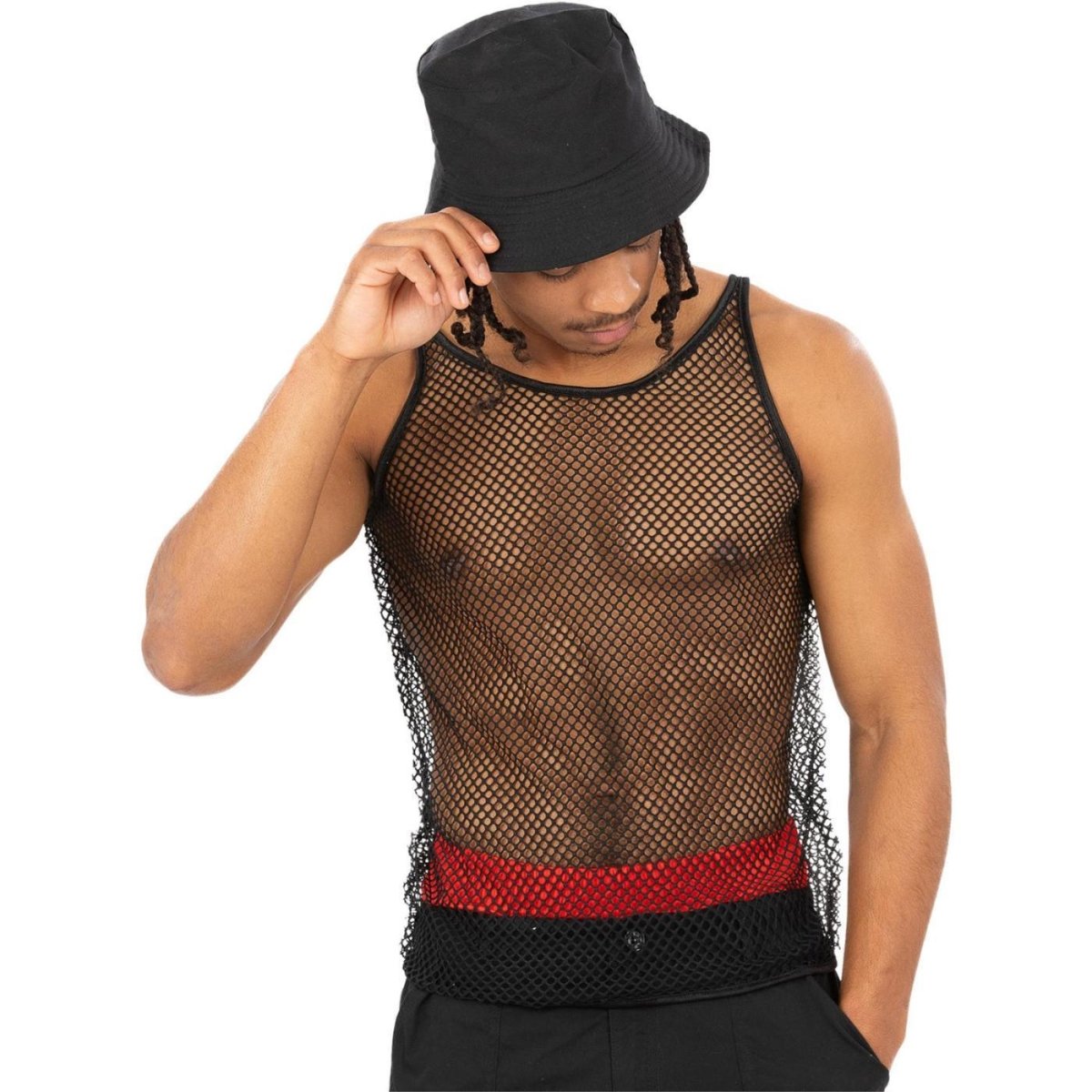 Smiffys - 90s String Vest (Black) - Adult - Fancy Dress Central