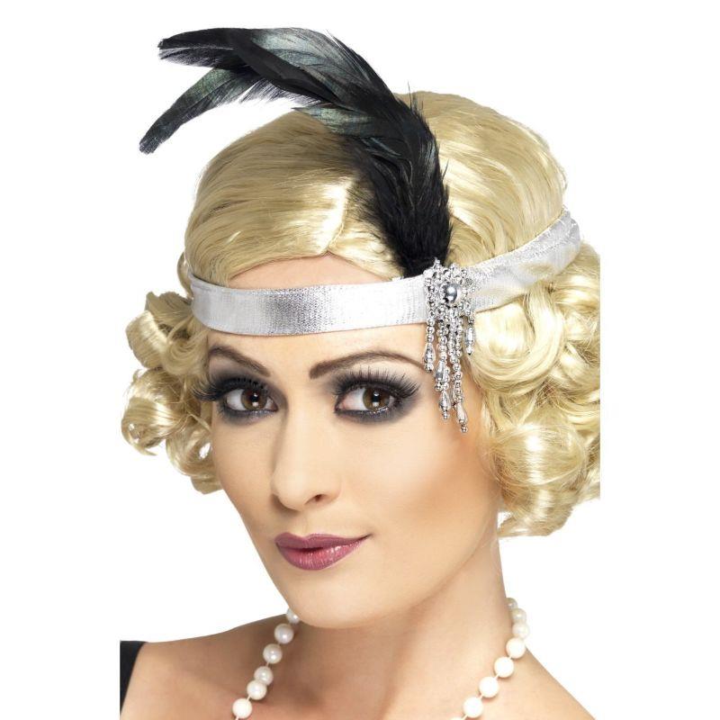 Roaring 20s Satin Charleston Headband (Silver) - Women