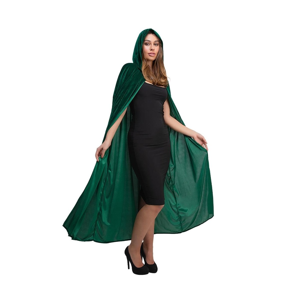Wicked Costumes Ltd - Hooded Velvet Cloak (Green) - Adult - Fancy Dress Central