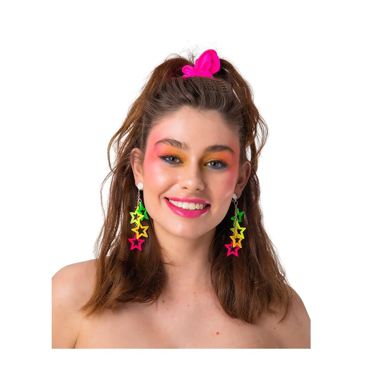 Wicked Costumes Ltd - 80s Neon Star Earrings - Adult - Fancy Dress Central