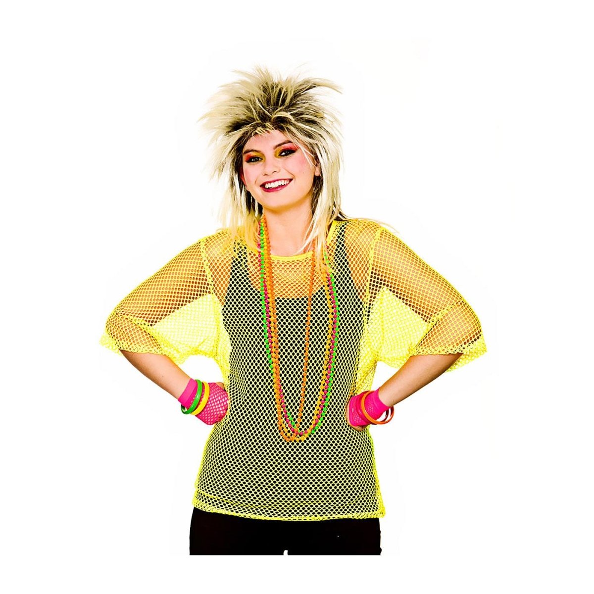 Wicked Costumes - Short Sleeved Mesh Top (Neon Yellow) - Women - Fancy Dress Central