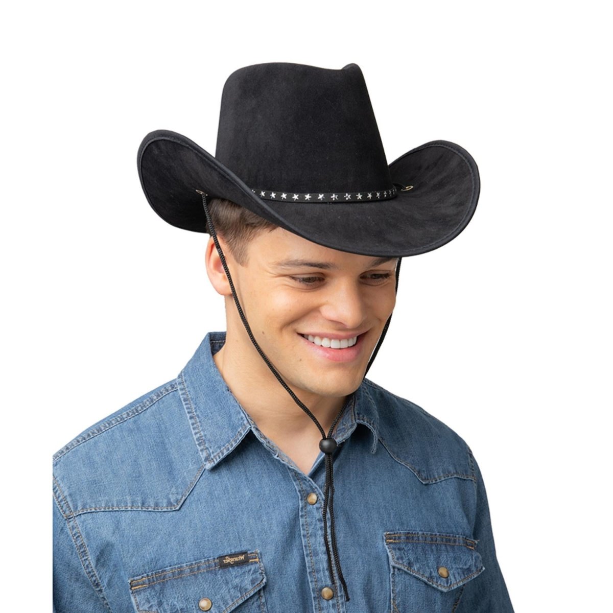 Wicked Costumes Ltd - Suede Texan Cowboy Hat with Stars (Black) - Adult - Fancy Dress Central