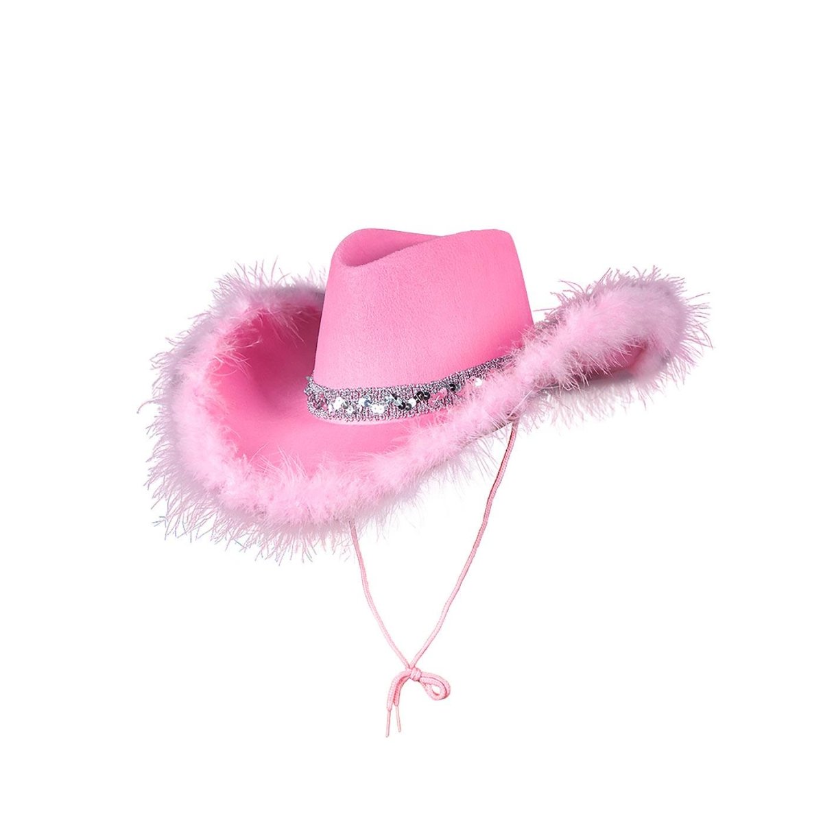 Wicked Costumes Ltd - Sequins & Marabou Feather Texan Cowboy Hat (Pink) - Adult - Fancy Dress Central