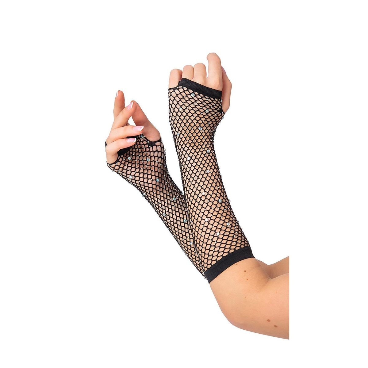 Wicked Costumes Ltd - Long Net Gloves with Diamantes (Black) - Women - Fancy Dress Central