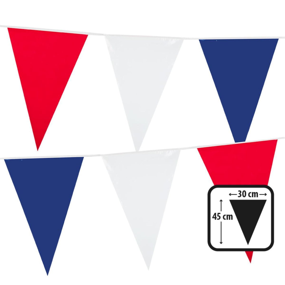 Boland - 10m Giant Coloured Triangular Bunting (Red/White/Blue) - Fancy Dress Central
