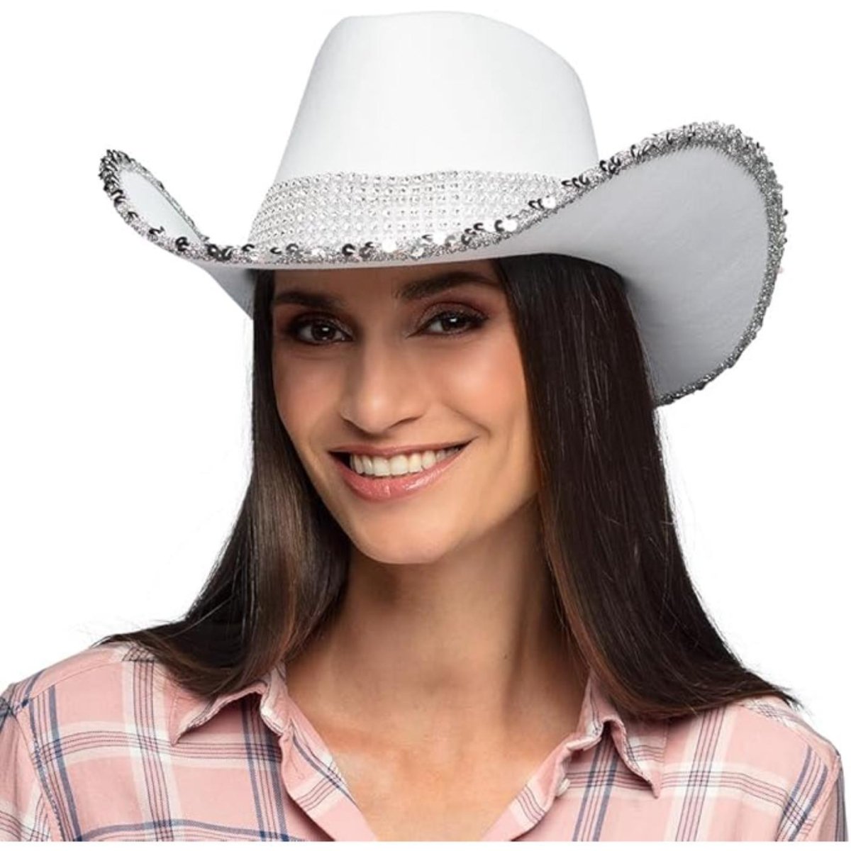 Boland - Sparkle Cowboy Hat (White) - Adult - Fancy Dress Central