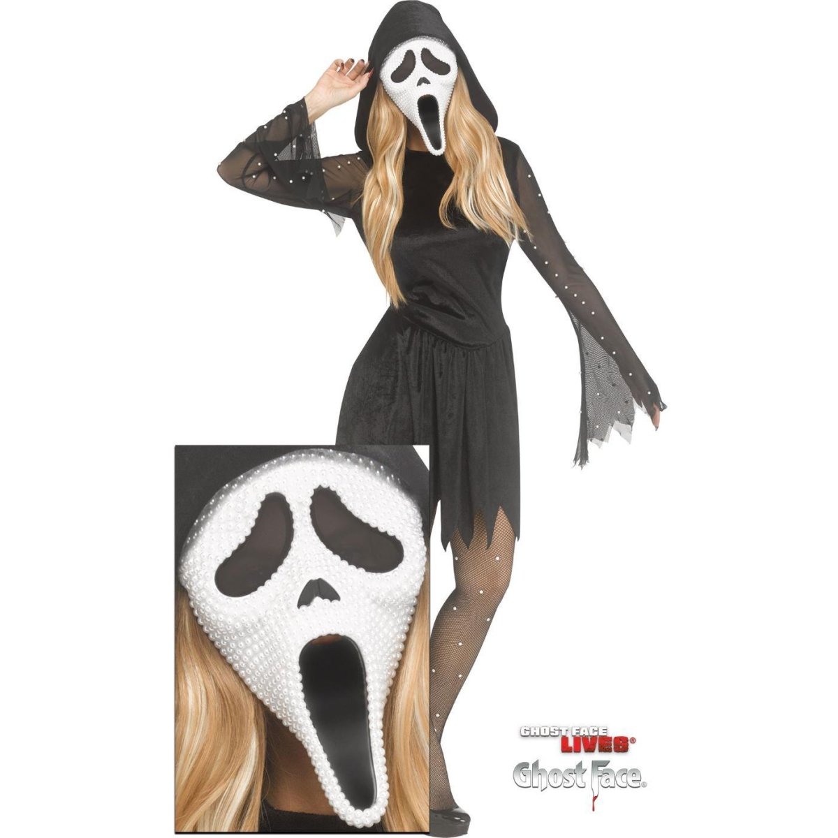 Wicked Costumes - Ghost Face Pearl Velour Bling Costume - Women - Fancy Dress Central