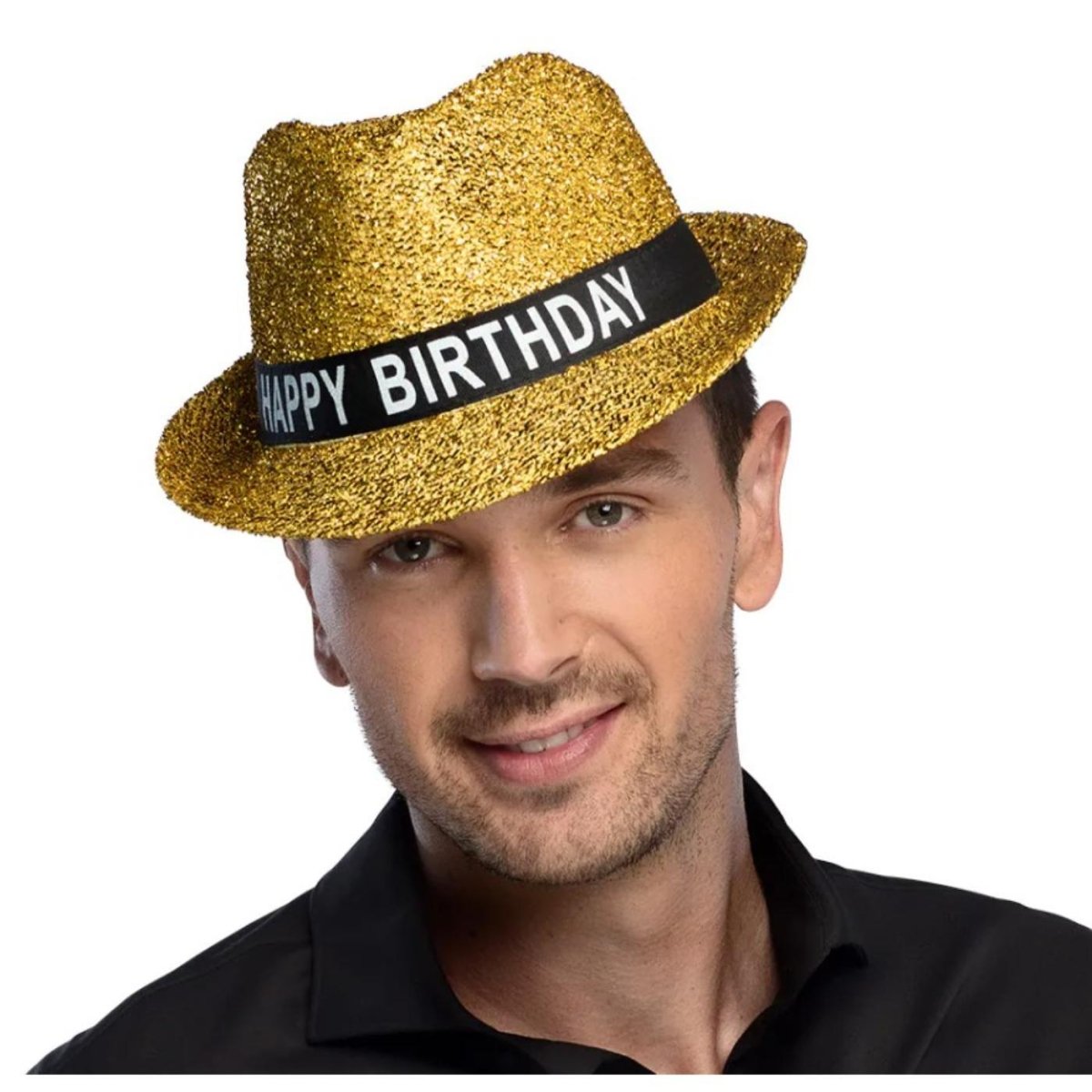 Boland - Happy Birthday Hat (Gold) - Adult - Fancy Dress Central