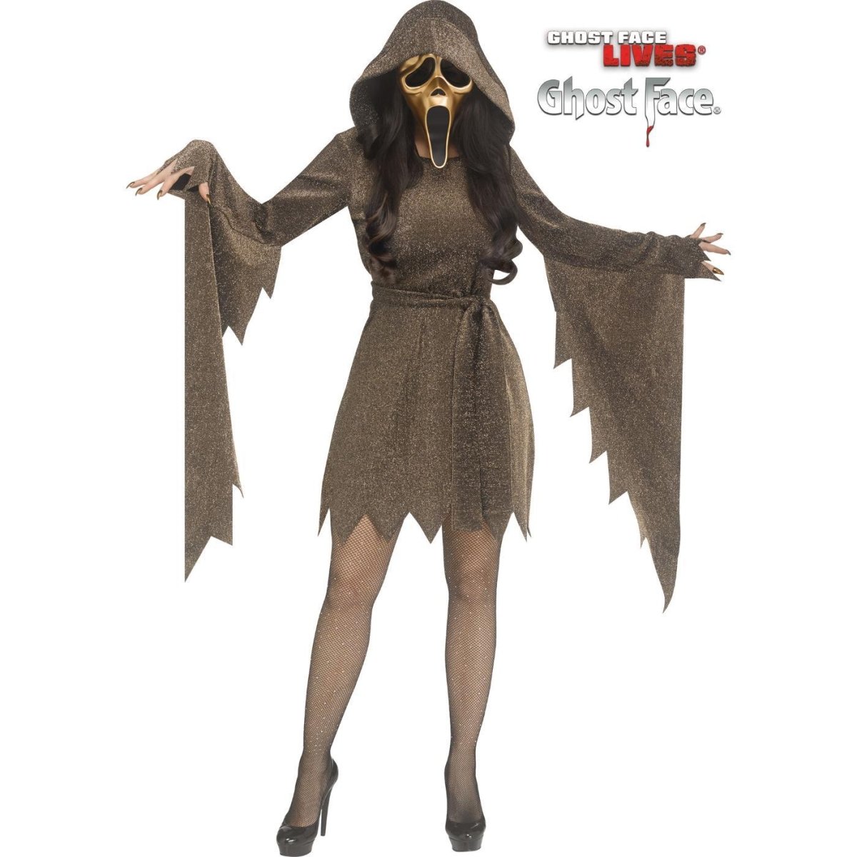 Wicked Costumes - Ghost Face Gold Shimmer Costume - Women - Fancy Dress Central