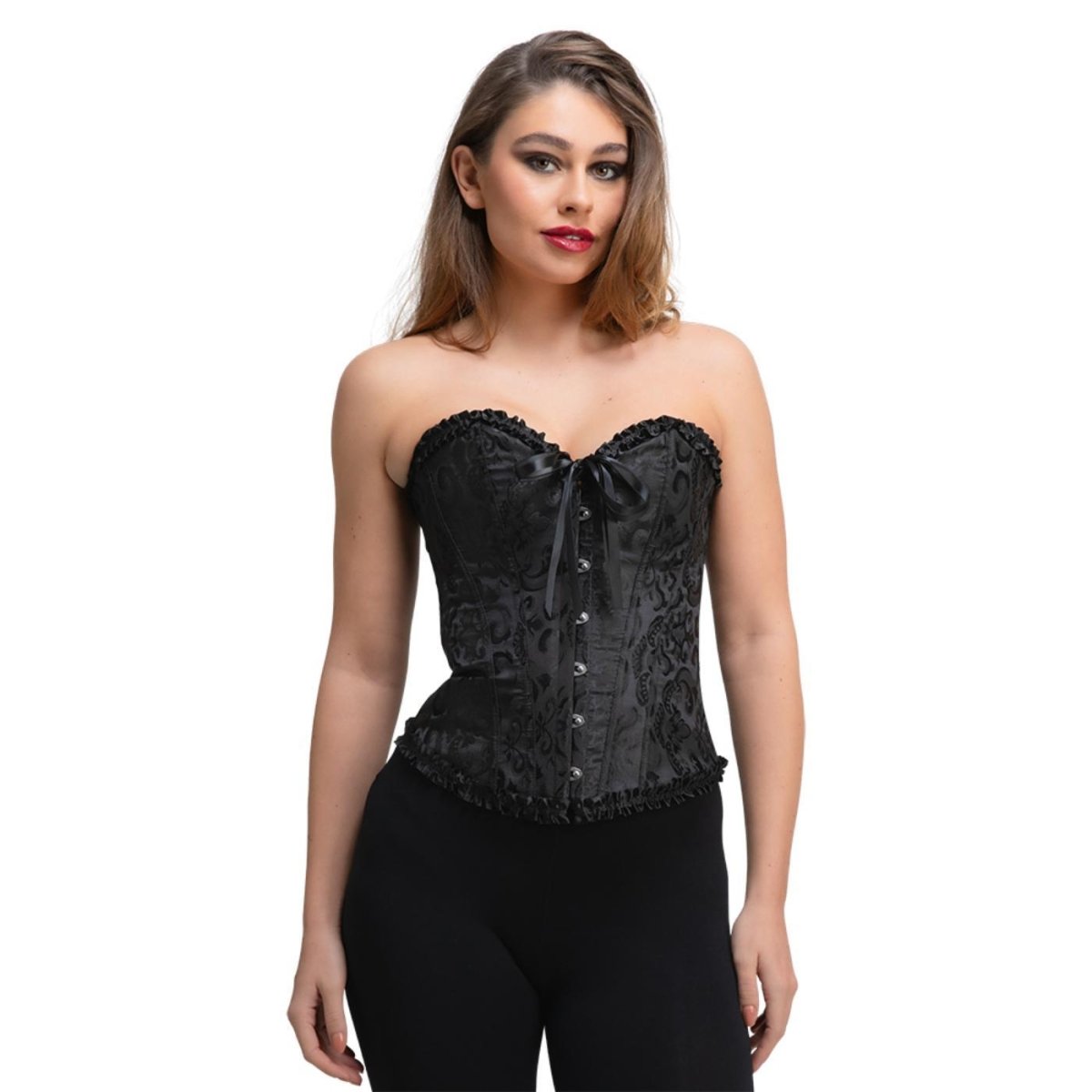 Wicked Costumes - Satin Patterned Corset (Black) - Women - Fancy Dress Central