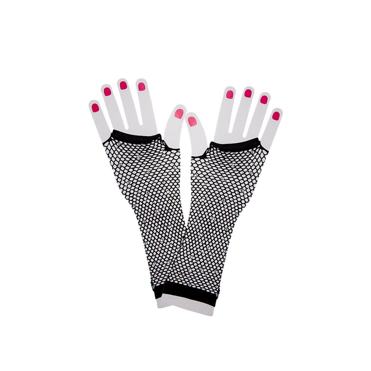 Wicked Costumes Ltd - Long Net Gloves with Diamantes (Black) - Women - Fancy Dress Central