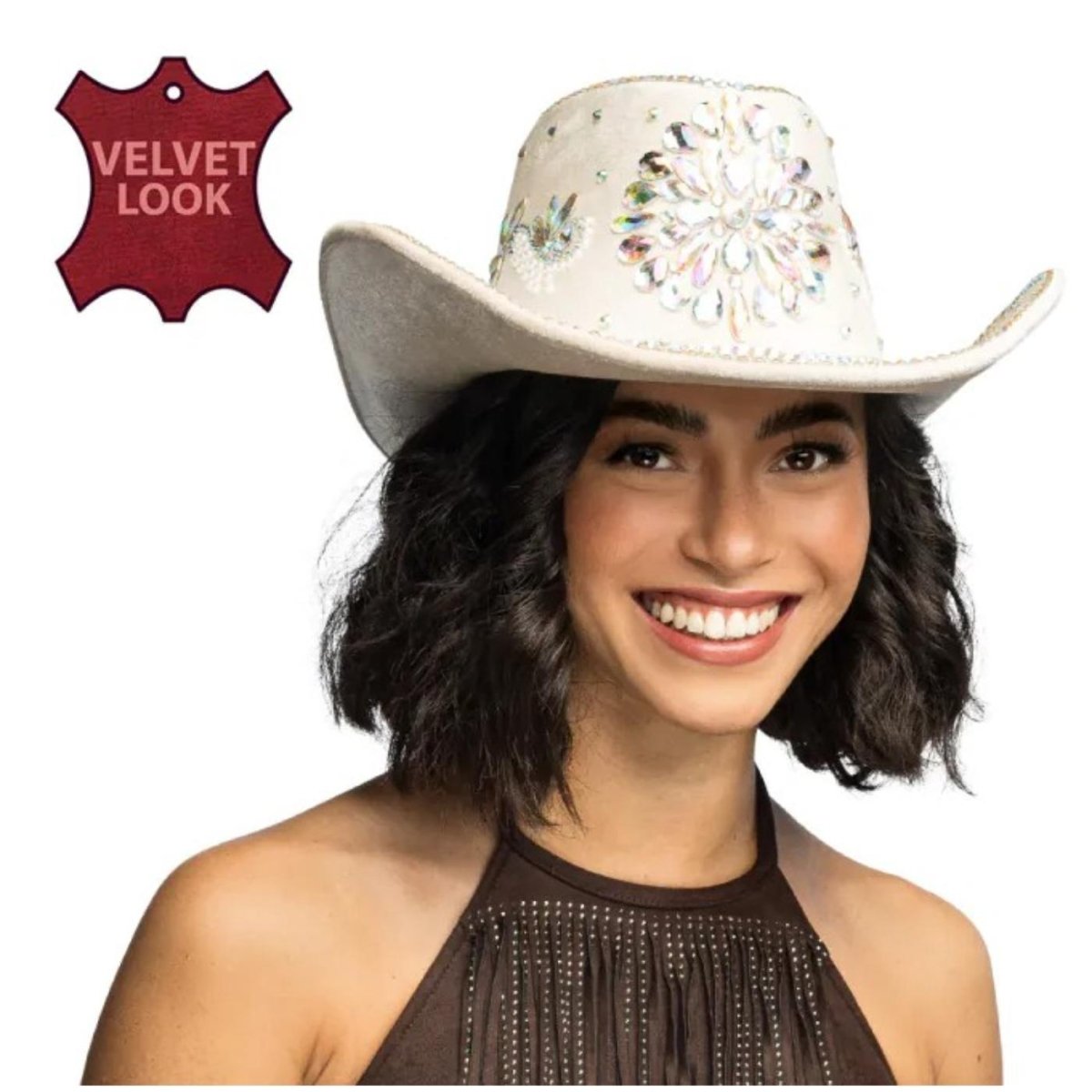 Boland - Crystal Cowboy Hat (Beige) - Adult - Fancy Dress Central
