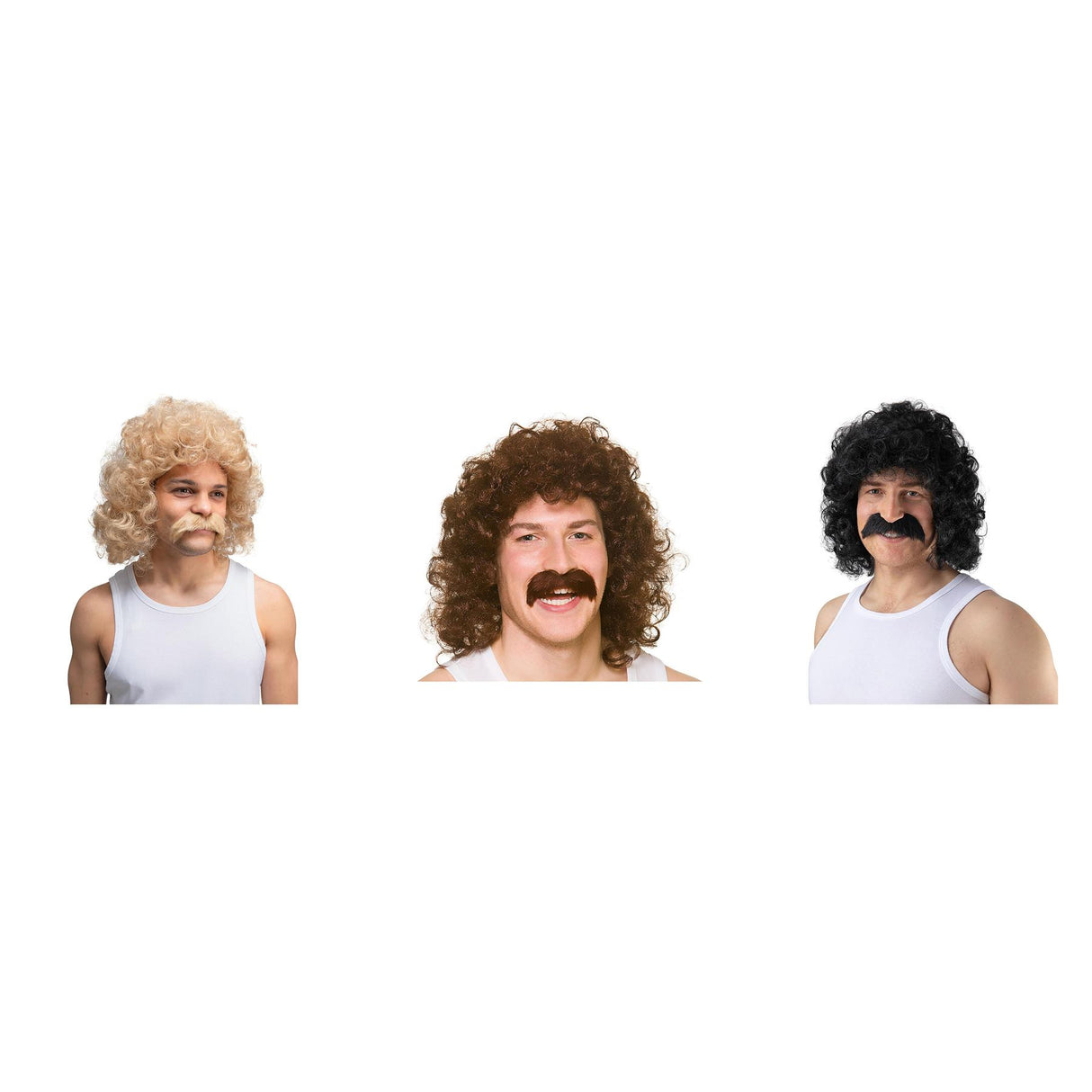 Perm Wig with Moustache - Adult