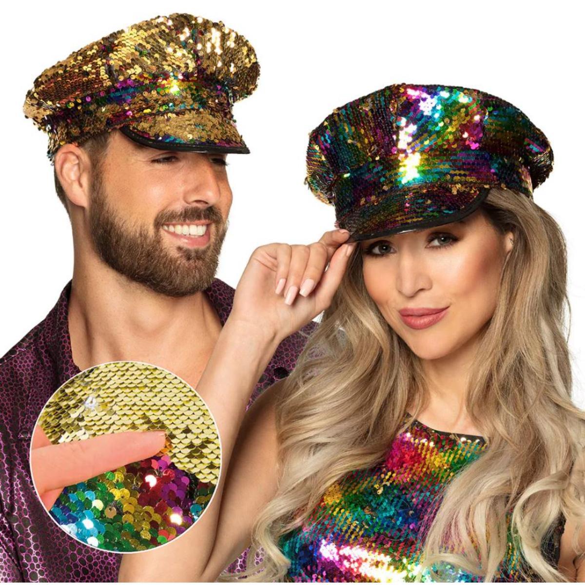 Rainbow Sequin Captain Hat - Adult