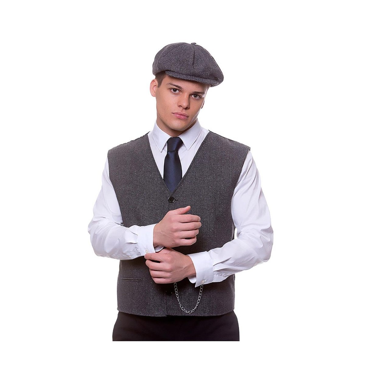 Wicked Costumes - Gangster Waistcoat & Peaky Cap - Men - Fancy Dress Central