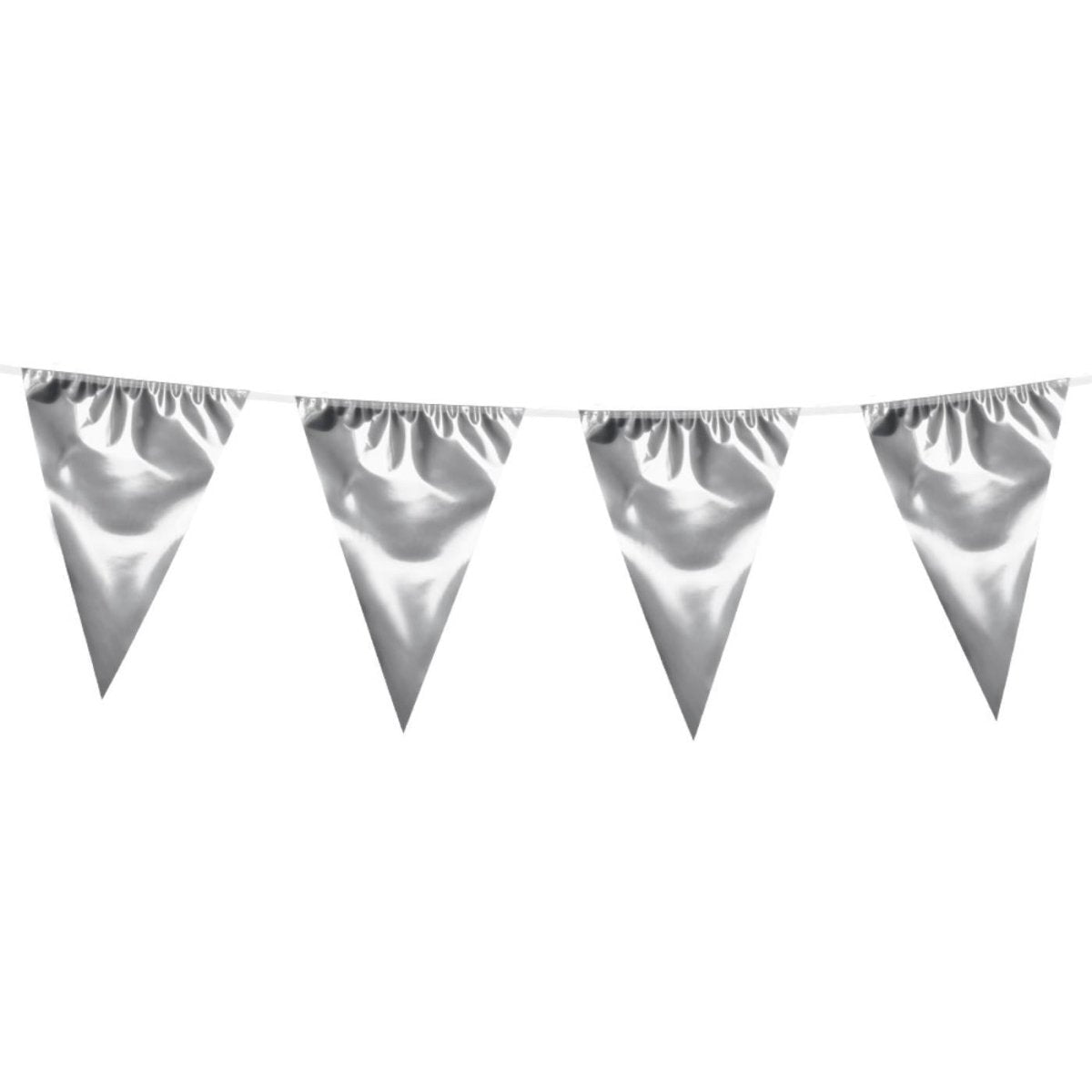 Boland - 10m Giant Foil Triangular Bunting (Silver) - Fancy Dress Central