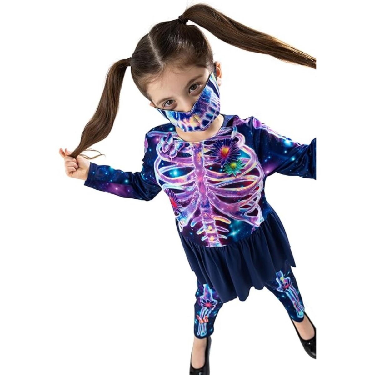 Blues Group - Neon Floral Skeleton Costume - Girls - Fancy Dress Central