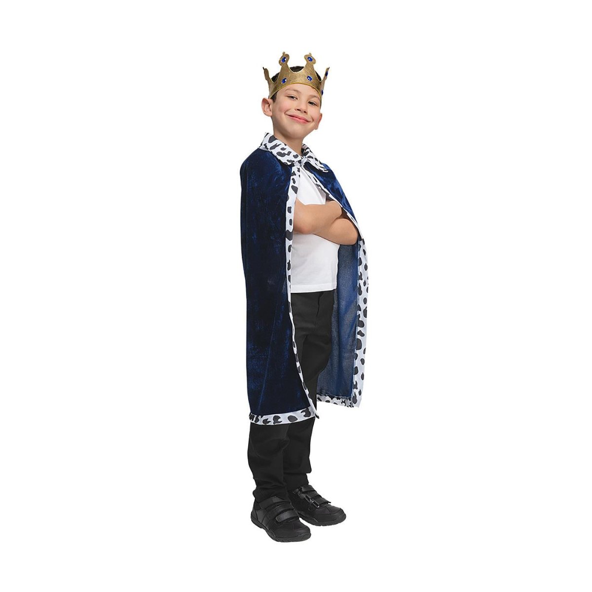 Wicked Costumes Ltd - Velvet Robe & Crown (Blue & Cowprint) - Child - Fancy Dress Central
