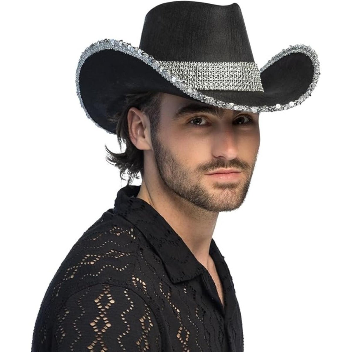 Boland - Sparkle Cowboy Hat (Black) - Adult - Fancy Dress Central