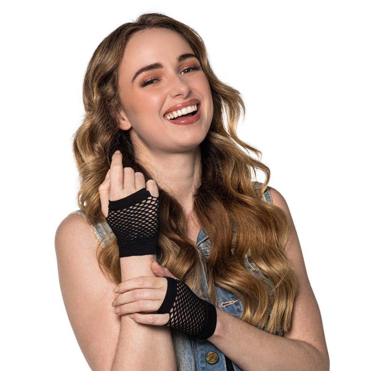 Boland - Short Mesh Fingerless Gloves (Black) - Adult - Fancy Dress Central