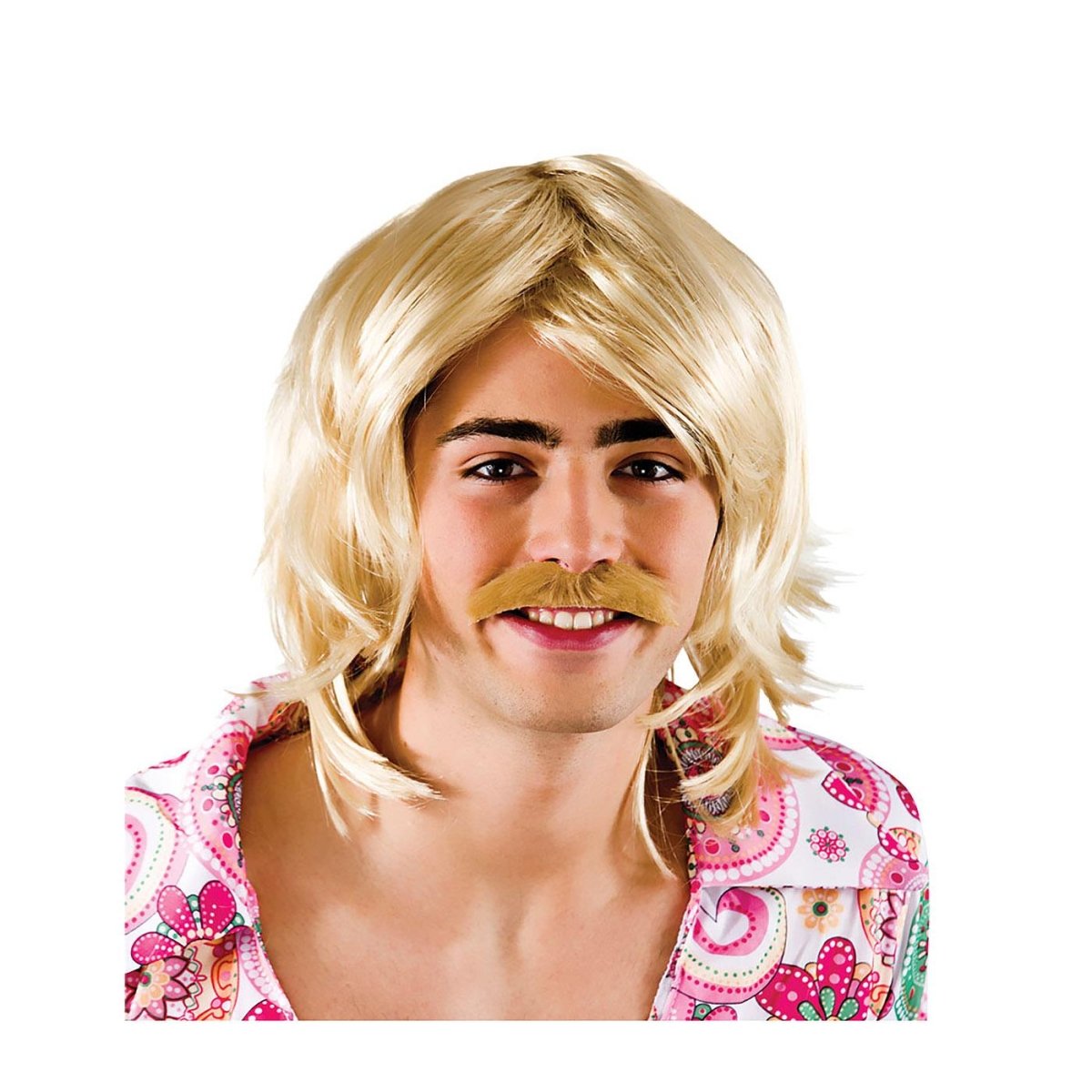 Wicked Costumes Ltd - 70s Guy Wig & Tash (Blonde) - Adult - Fancy Dress Central