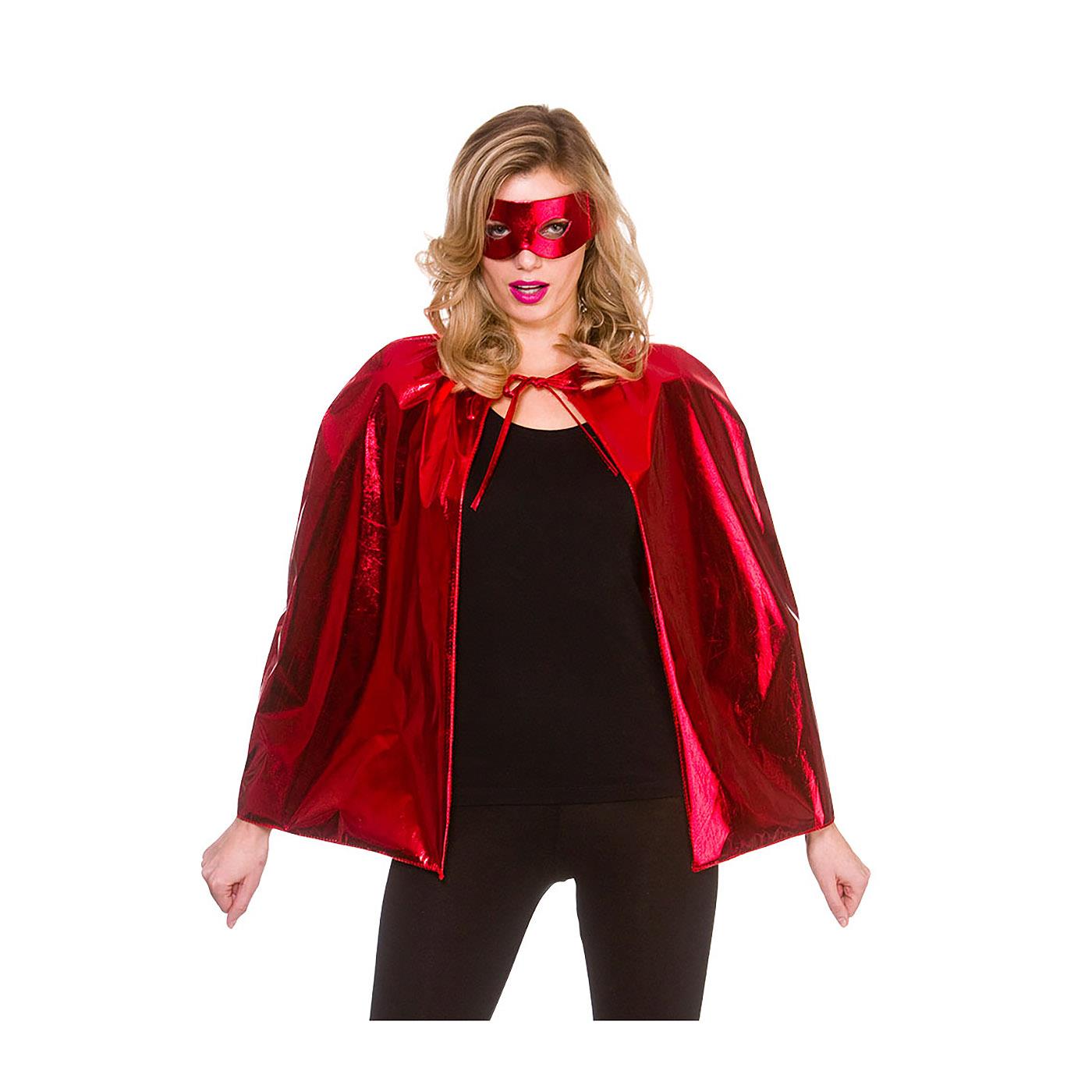 Wicked Costumes - Superhero Cape & Mask (Metallic Red) - Adult