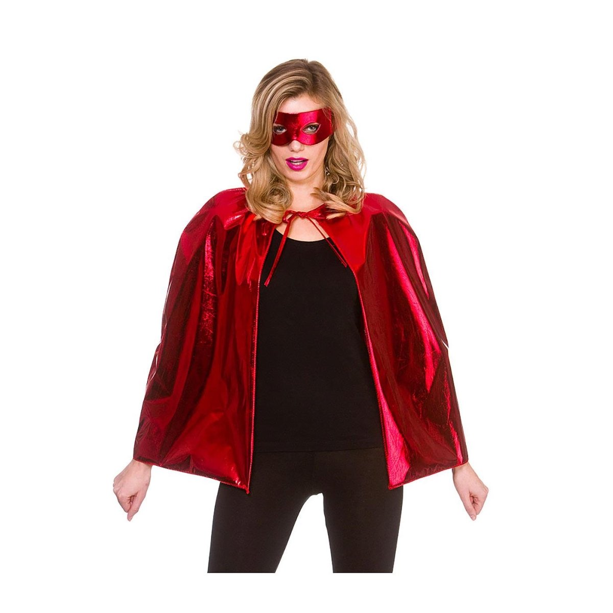 Wicked Costumes Ltd - Superhero Cape & Mask (Metallic Red) - Adult - Fancy Dress Central