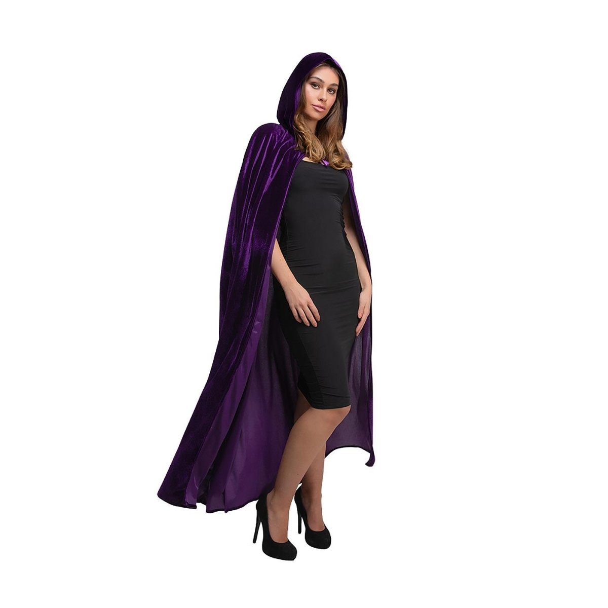 Wicked Costumes Ltd - Hooded Velvet Cloak (Purple) - Adult - Fancy Dress Central