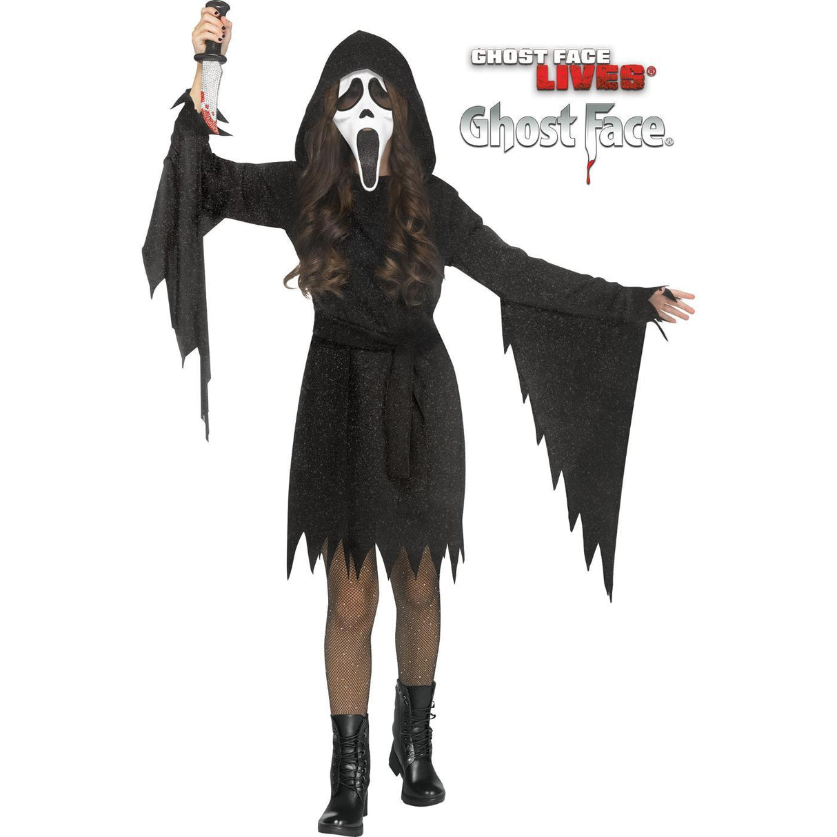 Ghost Face Glitter Bling Costume - Girls