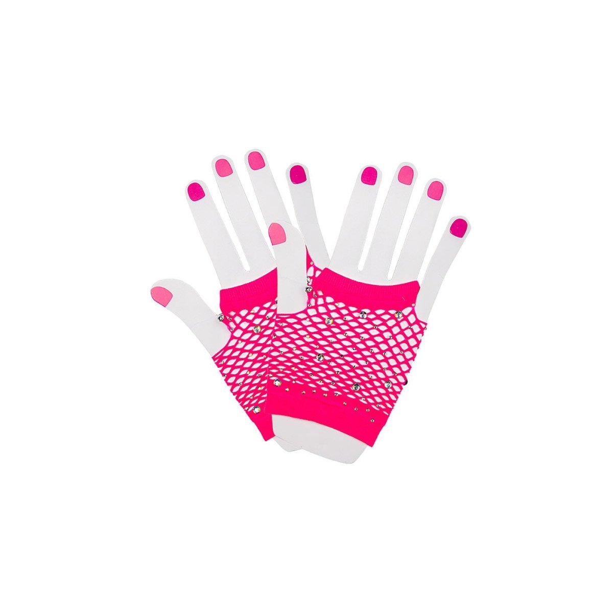 Wicked Costumes Ltd - Short Net Gloves with Diamantes (Pink) - Women - Fancy Dress Central