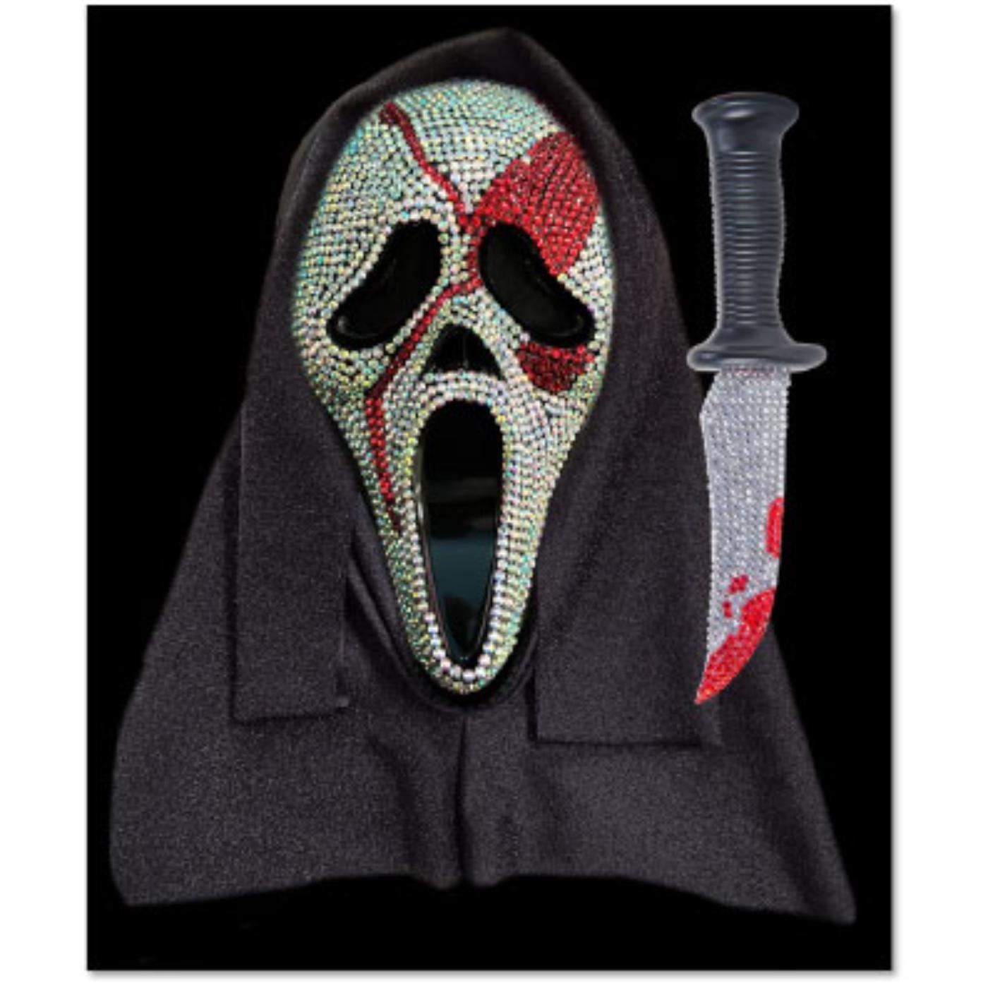 Ghost Face Bloody Bling Mask and Knife Set - Adult