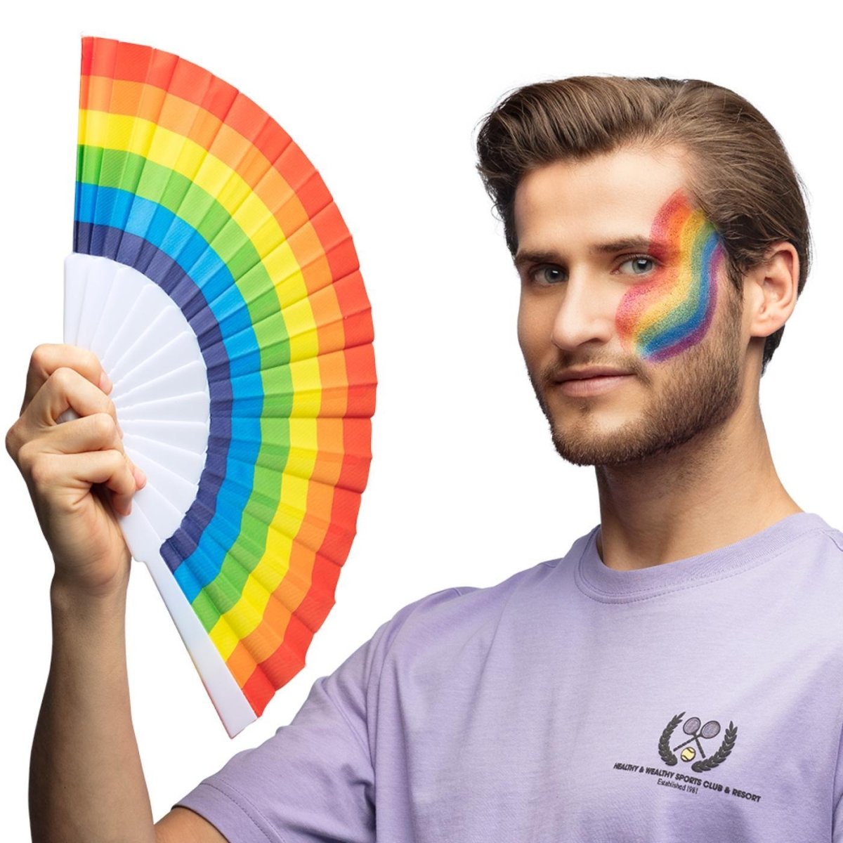 Boland - Rainbow Festival Hand Fan (6 Pack) - Adult - Fancy Dress Central