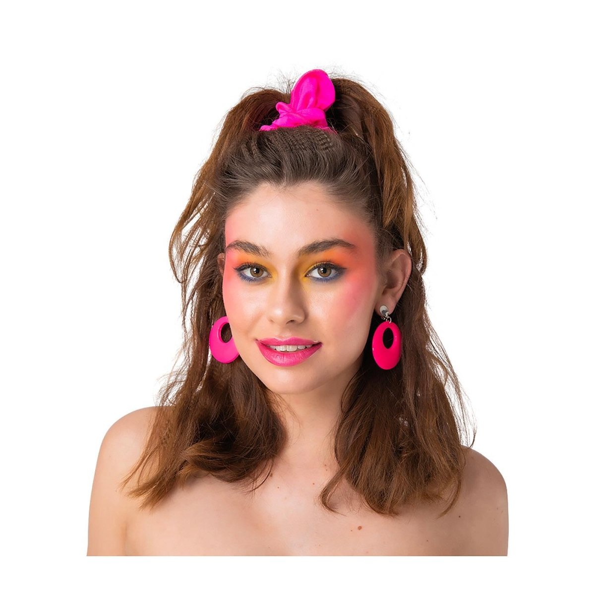 Wicked Costumes Ltd - 80s Disc Earrings (Neon Pink) - Women - Fancy Dress Central