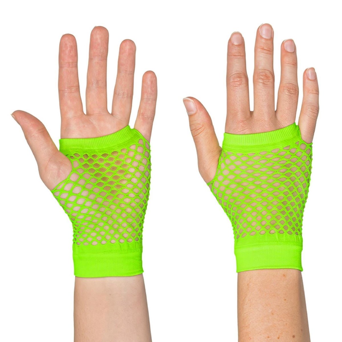 Boland - Short Mesh Fingerless Gloves (Neon Green) - Adult - Fancy Dress Central