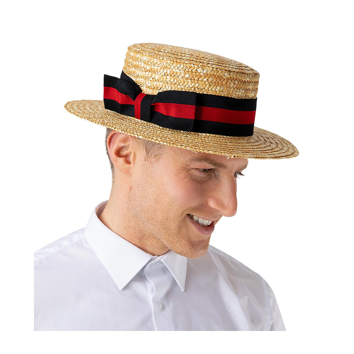 Classic Boater Hat with Black & Red Band - Adult