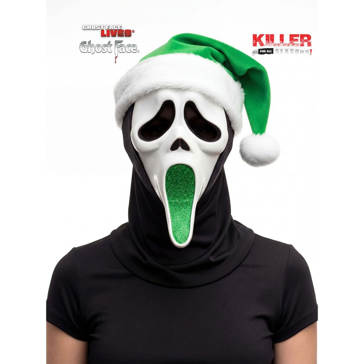 Ghost Face Glitter Santa Mask (Green) - Adult