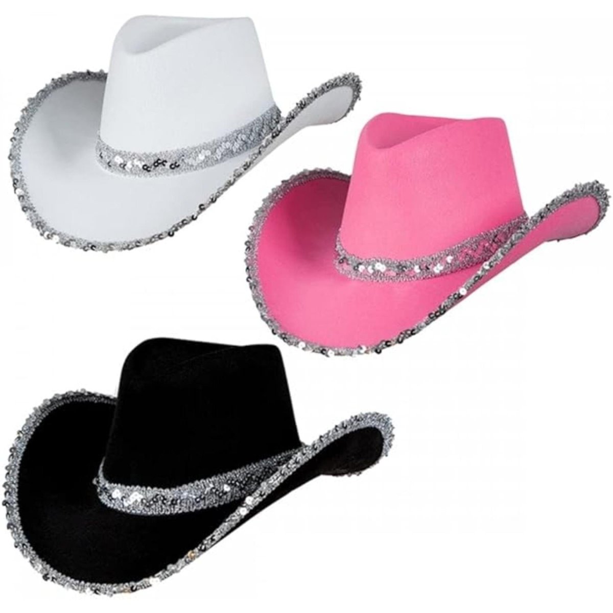 Wicked Costumes Ltd - Texan Cowboy Hat with Sequins (3 Pack) - Adult - Fancy Dress Central