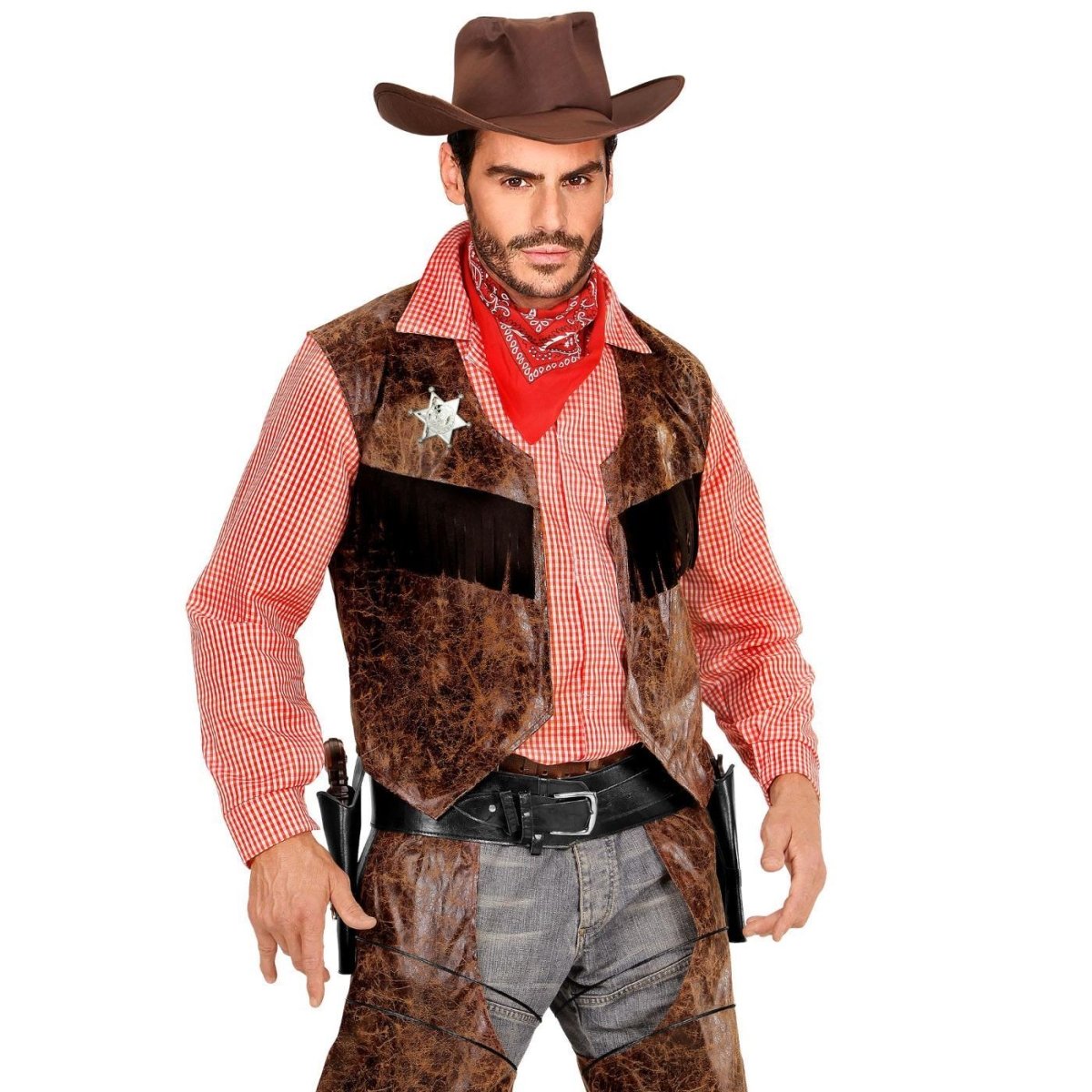 Widmann - Leatherlook Western Double Holster and Belt - Adult - Fancy Dress Central