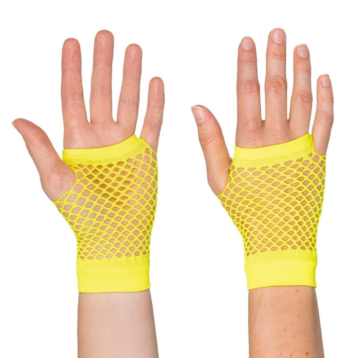 Boland - Short Mesh Fingerless Gloves (Neon Yellow) - Adult - Fancy Dress Central