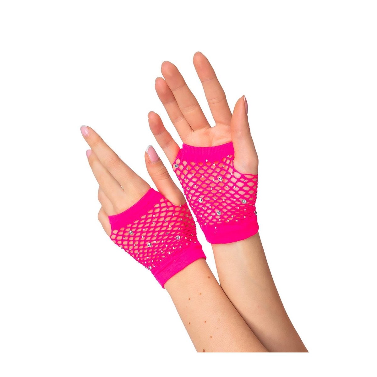 Wicked Costumes Ltd - Short Net Gloves with Diamantes (Pink) - Women - Fancy Dress Central