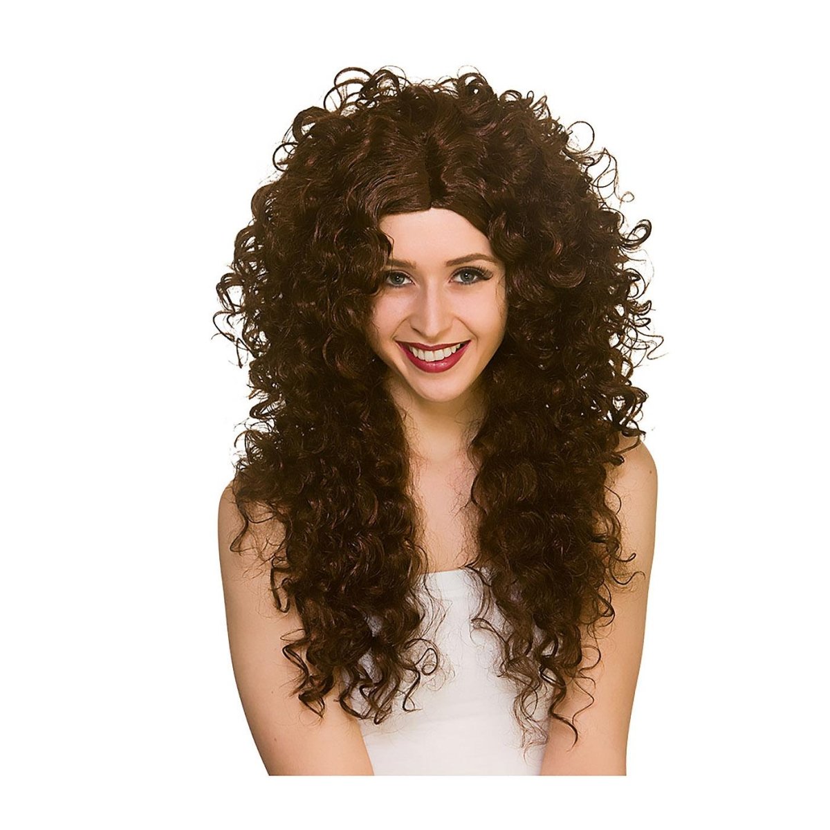 Wicked Costumes Ltd - Long Curly Wig (Brown) - Adult - Fancy Dress Central